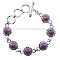 Gorgeous Purple Copper Turquoise Gemstone &amp; 925 Sterling Silver Designer Pulseira Daily Wear Jewelry